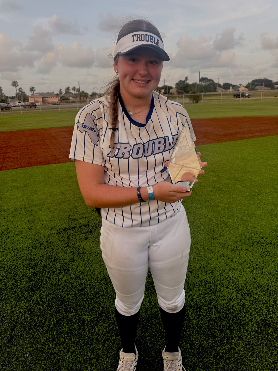 Adeline Camden with her 2026 USSSA National Championships Offensive MVP trophy